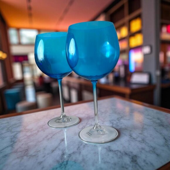 2 Crate & Barrel Gem Wine Glasses – Aqua Balloon Style – 21 oz – Pair Made in Sl - Picture 10 of 10